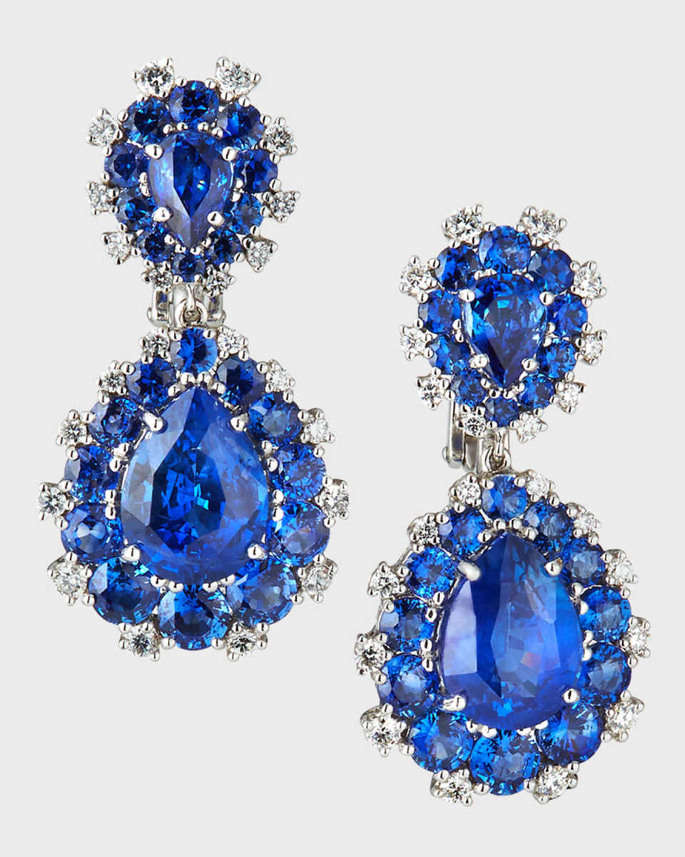 18k White Gold Sapphire Pear & Diamond Drop Earrings